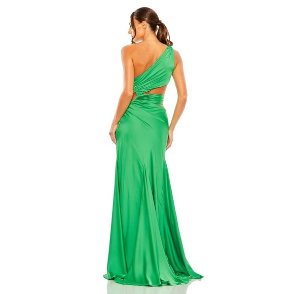 Mac Duggal Spring Green Cut Out One Shoulder Satin Gown Size 4 $498 68485 - Picture 2 of 14